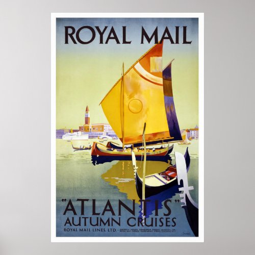 Vintage Royal Mail Atlantis Autumn Cruises Travel  Poster
