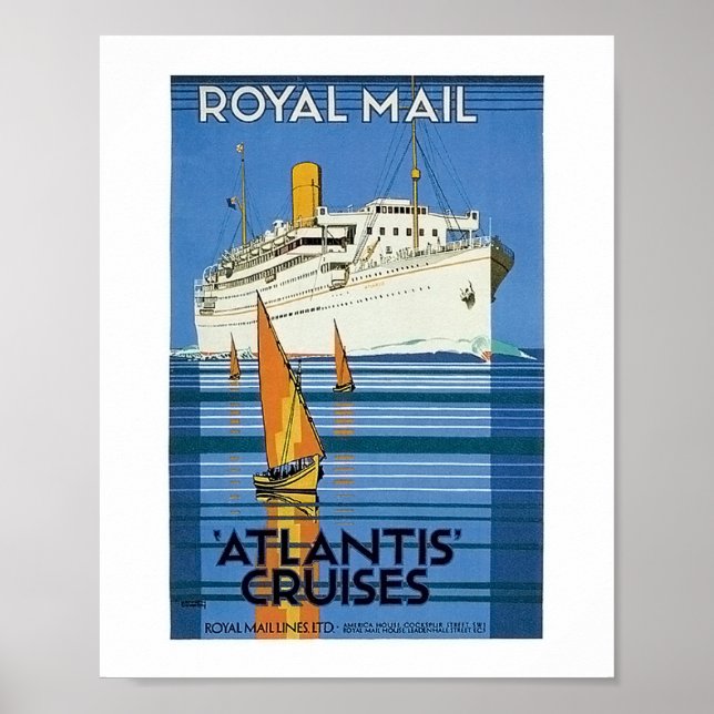 Vintage Royal Mail :Atlantis Cruises" Poster (Front)