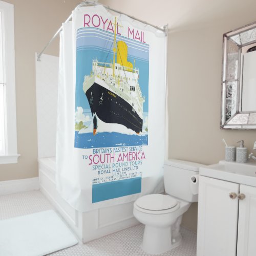 VINTAGE ROYAL MAIL TRAVEL POSTER SHOWER CURTAIN