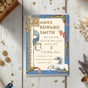 Vintage Royal Medieval 1st Birthday - Letter J Invitation