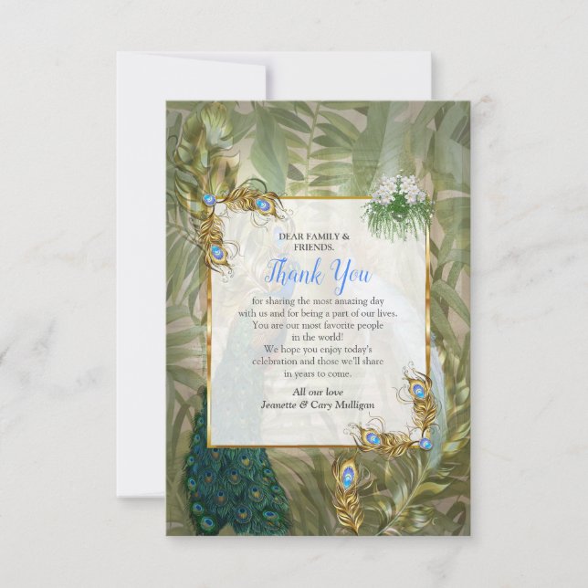 Vintage Royal Peacock Temple Dreams Thank You Card (Front)