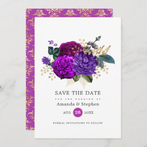 Vintage Royal Purple and Gold Floral Wedding Save The Date