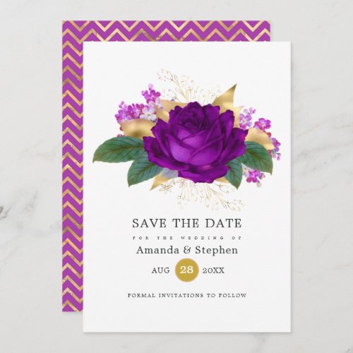 Vintage Royal Purple and Gold Floral Wedding Save The Date