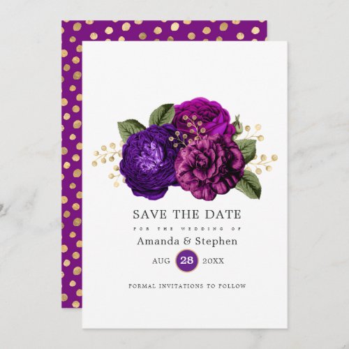 Vintage Royal Purple and Gold Floral Wedding Save The Date