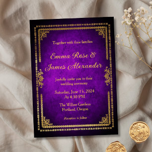 Vintage Royal Purple and Gold Frame Wedding Invitation