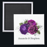 Vintage Royal Purple and Silver Floral Wedding Magnet<br><div class="desc">Royal purple and silver vintage wedding favors designed to be quickly and easily customized to your event specifics. Should your names look a bit off-centered when entered,  "Click to customize further" (the blue link at the bottom of "Personalize this template") to easily adjust in the design area.</div>
