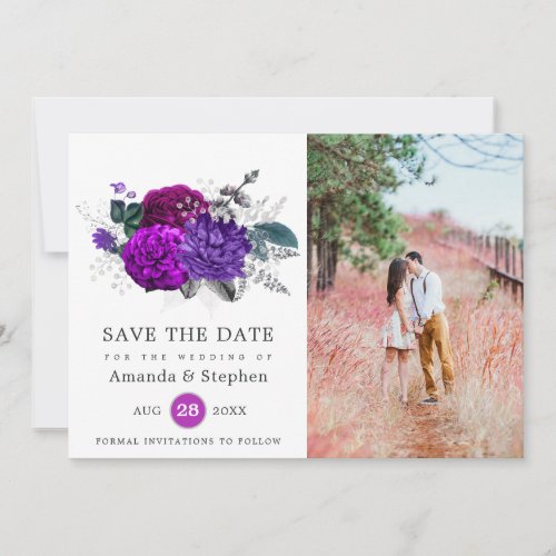 Vintage Royal Purple and Silver Floral Wedding Save The Date