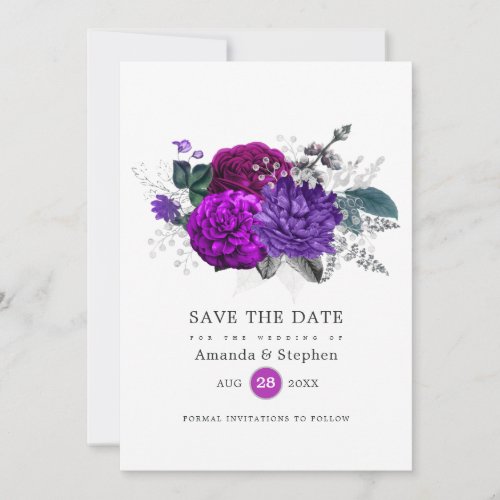 Vintage Royal Purple and Silver Floral Wedding Save The Date