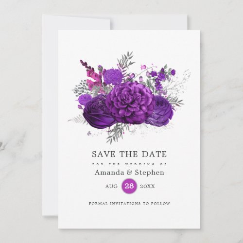 Vintage Royal Purple and Silver Floral Wedding Save The Date