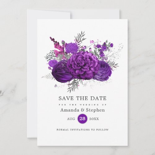 Vintage Royal Purple and Silver Floral Wedding Save The Date