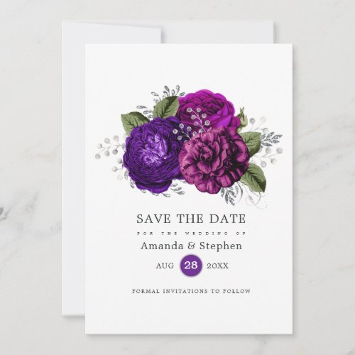 Vintage Royal Purple and Silver Floral Wedding Save The Date