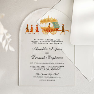 Vintage Royal Queen Gold Chariot Indian Wedding Acrylic Invitations