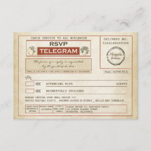 vintage RSVP WEDDING telegrams with meal choice