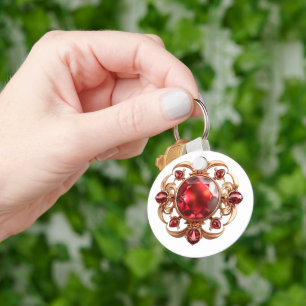 Vintage Ruby Gemstone Keychain – Elegant Red Cryst