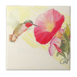 Vintage Ruby Throated Hummingbird Bird Flower Tile at Zazzle