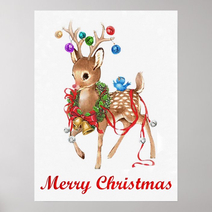 Vintage Rudolph Merry Christmas Poster | Zazzle.com