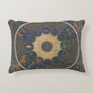 Vintage Rulers Horoscope, Antique Islamic Zodiac Accent Pillow