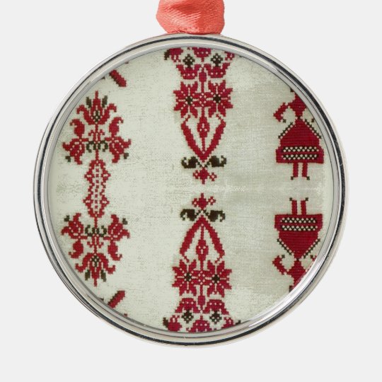 Vintage Rumanian cross stitch embroidery Metal Ornament