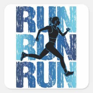 Vintage Runner Girl - Run Run Run Square Sticker