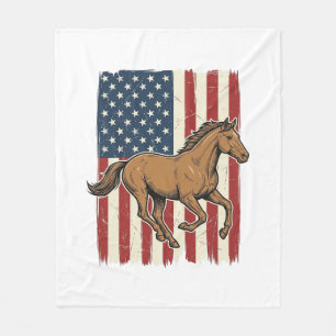 Vintage Running Horse Patriotic Flag Shirt Design_ Fleece Blanket