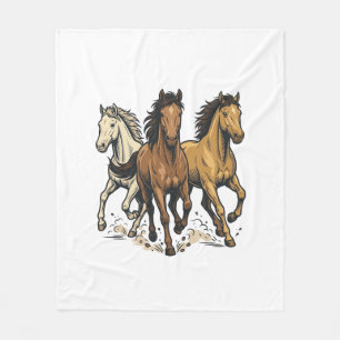 Vintage Running Horses Vector Art Design_1 Fleece Blanket