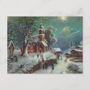 Vintage Rural Christmas Eve Genre Painting Holiday Postcard