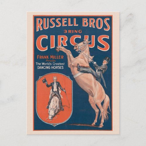 Vintage Russell Brothers Circus Poster Postcard