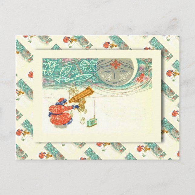 Vintage Russian Christmas, Santa and telescope Holiday Postcard (Front)