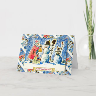 Vintage Russian Christmas, Santa giving gifts Holiday Card