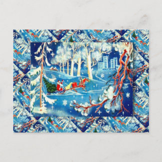 Vintage Russian Christmas, Santa's journey Holiday Postcard