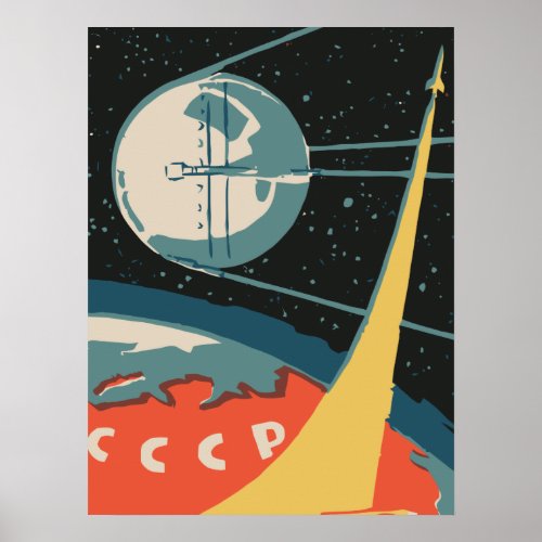 Vintage russian matchbox ads CCCP rocket launch Poster