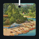 Vintage Russian River Beach  Metal Ornament<br><div class="desc">Exceptional vintage Russian River beach scene postcard... ... .near Guerneville,  California... ... not far from Healdsburg.  We've repurposed it on an ornament.  The image can be removed from the back and you can customize it with a message or?  Just whatever you like!</div>