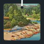 Vintage Russian River Beach  Metal Ornament<br><div class="desc">Exceptional vintage Russian River beach scene postcard... ... .near Guerneville,  California... ... not far from Healdsburg.  We've repurposed it on an ornament.  The image can be removed from the back and you can customize it with a message or?  Just whatever you like!</div>
