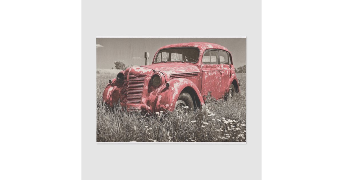 Vintage Rusted Old Red Car Decoupage Decoupage Tissue Paper | Zazzle