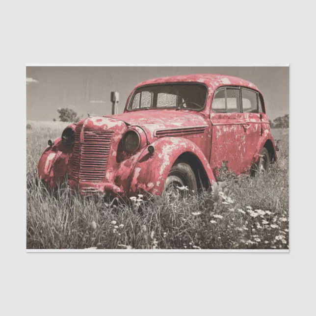 Vintage Rusted Old Red Car Decoupage Decoupage Tissue Paper | Zazzle