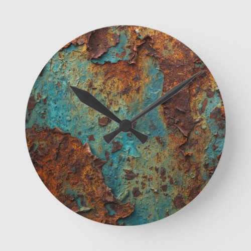 Vintage Rusted Steel Patina Industrial Texture Round Clock