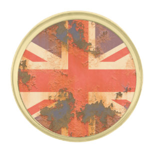 Vintage Rusted United Kingdom Flag Gold Finish Lapel Pin