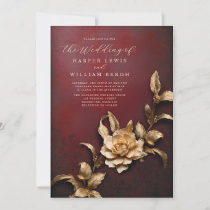 vintage rustic 3d metallic foliage wedding invitation
