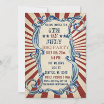 Vintage Rustic 4th of July BBQ Party Invitations