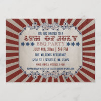 Vintage Rustic 4th of July BBQ Party Invitations