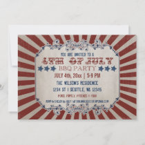 Vintage Rustic 4th of July BBQ Party Invitations