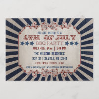 Vintage Rustic 4th of July BBQ Party Invitations