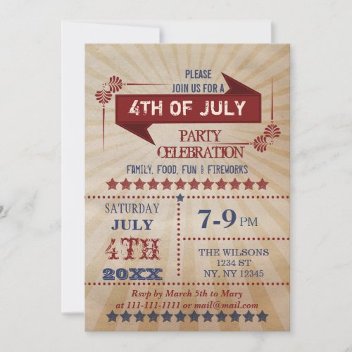 Vintage Rustic 4th of July Party Invitations