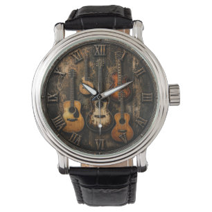Vintage Rustic Acoustic & Electric Guitar Music Watch