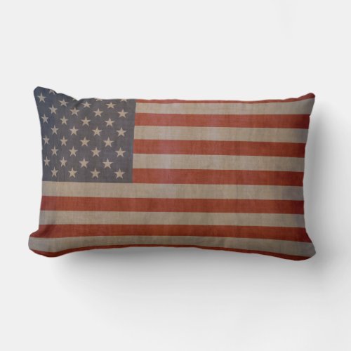 Vintage Rustic American Flag Lumbar Pillow