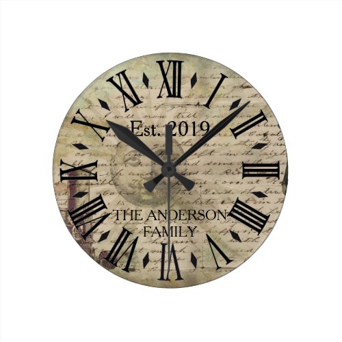 Vintage Rustic Antique Distressed Aged Custom Round Clock