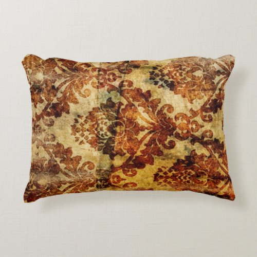 Vintage Rustic Autumn Fall  Brown Damask Accent Pillow