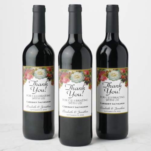 Vintage Rustic Autumn Floral Wedding Thank You Wine Label