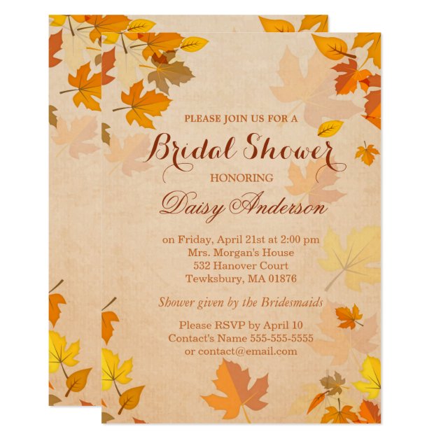 Vintage Rustic Autumn Leaves Wedding Bridal Shower Invitation