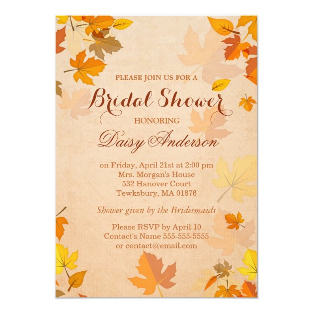 Vintage Rustic Autumn Leaves Wedding Bridal Shower Invitation